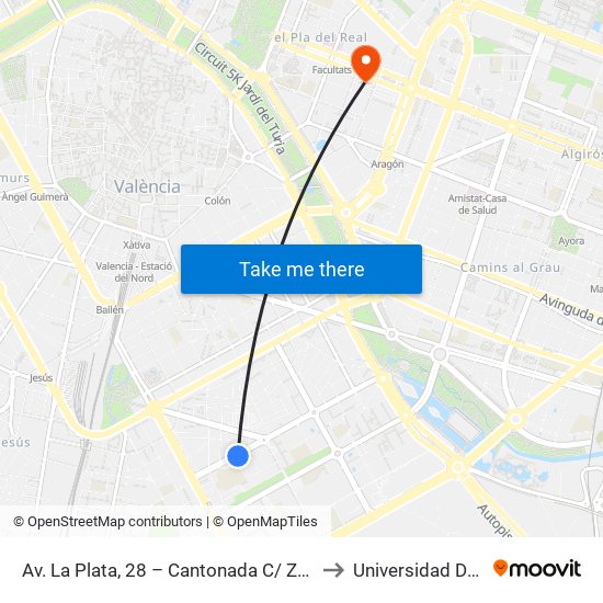 Av. La Plata, 28 – Cantonada C/ Zapadores [València] to Universidad De Valencia map