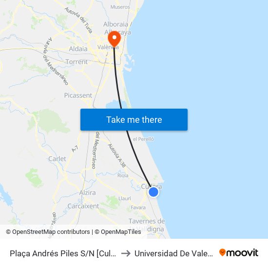 Plaça Andrés Piles S/N [Cullera] to Universidad De Valencia map