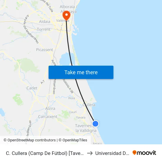 C. Cullera (Camp De Fútbol) [Tavernes De La Valldigna] to Universidad De Valencia map