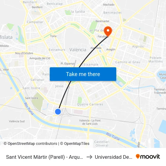 Sant Vicent Màrtir (Parell) - Arquebisbe Olaechea to Universidad De Valencia map