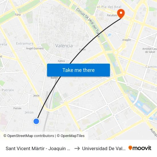 Sant Vicent Màrtir - Joaquín Navarro to Universidad De Valencia map