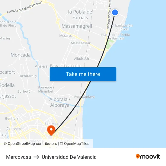 Mercovasa to Universidad De Valencia map