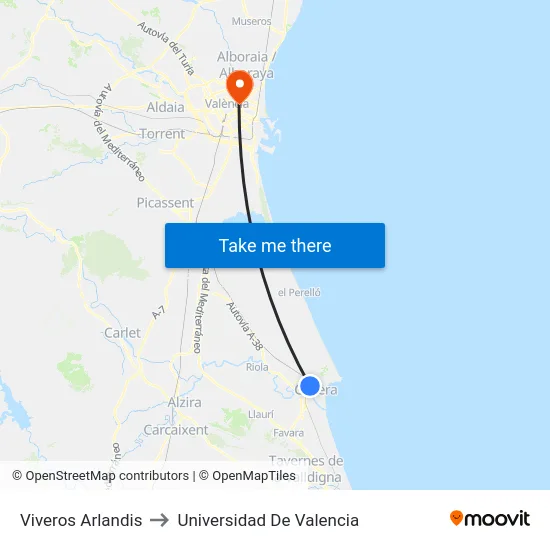 Viveros Arlandis to Universidad De Valencia map
