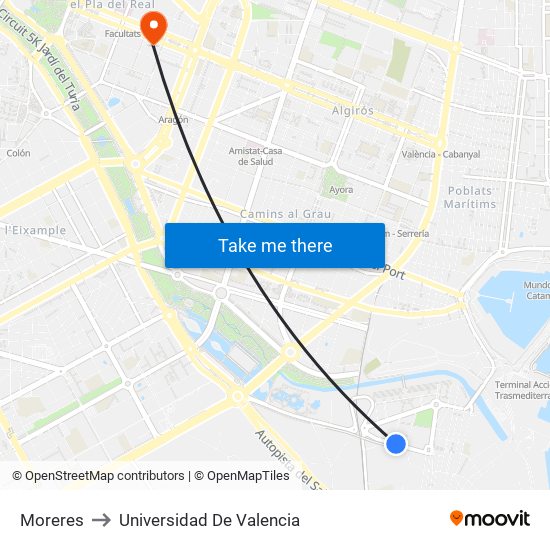 Moreres to Universidad De Valencia map