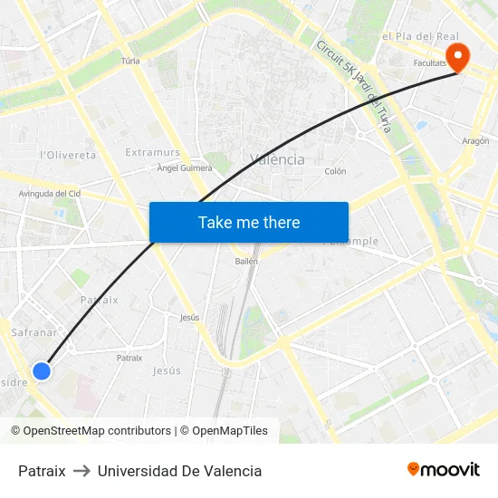 Patraix to Universidad De Valencia map