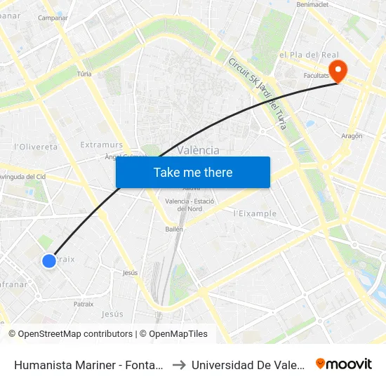 Humanista Mariner - Fontanars to Universidad De Valencia map