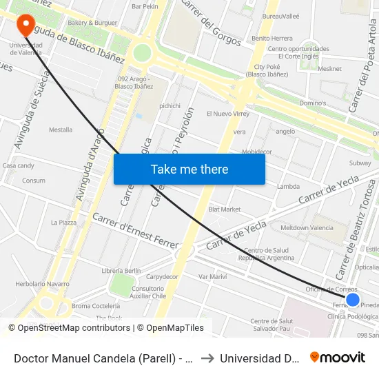 Doctor Manuel Candela (Parell) - Sants Just I Pastor to Universidad De Valencia map