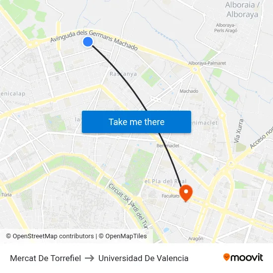 Mercat De Torrefiel to Universidad De Valencia map