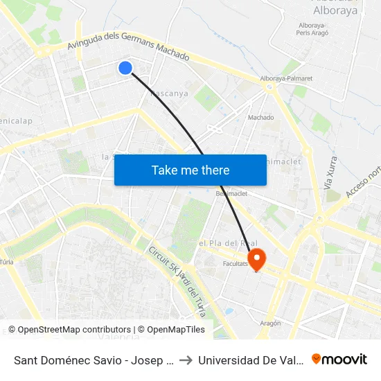 Sant Doménec Savio - Josep Esteve to Universidad De Valencia map