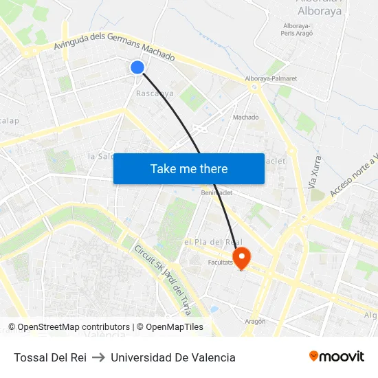 Tossal Del Rei to Universidad De Valencia map
