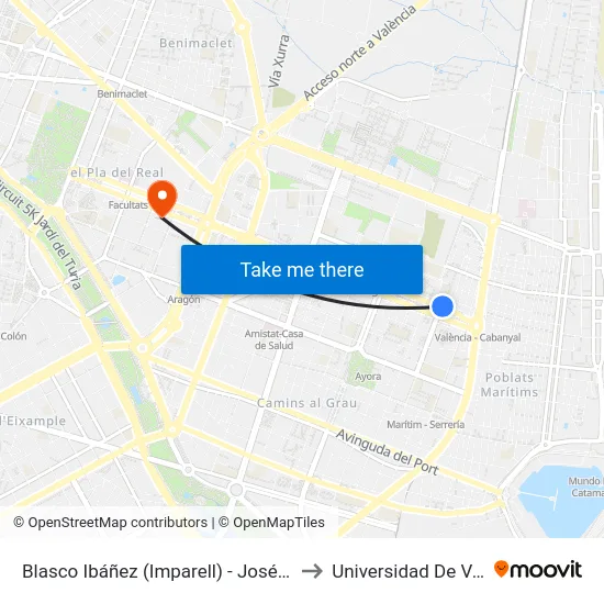 Blasco Ibáñez (Imparell) - José María Haro to Universidad De Valencia map