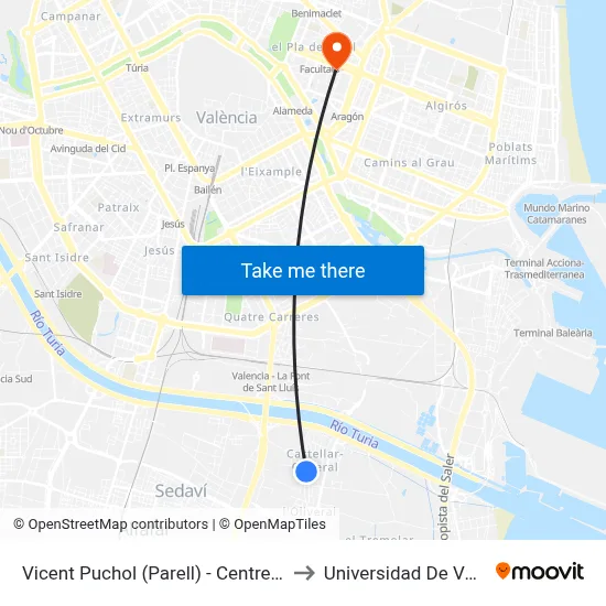 Vicent Puchol (Parell) - Centre De Salut to Universidad De Valencia map
