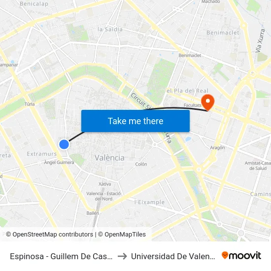 Espinosa - Guillem De Castro to Universidad De Valencia map