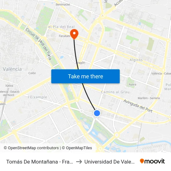 Tomás De Montañana - França to Universidad De Valencia map