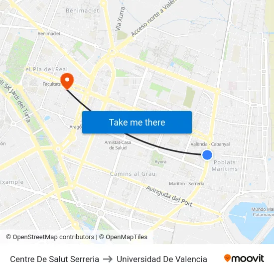 Centre De Salut Serreria to Universidad De Valencia map