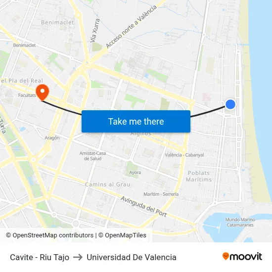 Cavite - Riu Tajo to Universidad De Valencia map