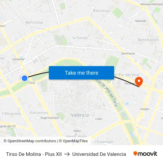 Tirso De Molina - Pius XII to Universidad De Valencia map
