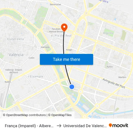 França (Imparell) - Albereda to Universidad De Valencia map