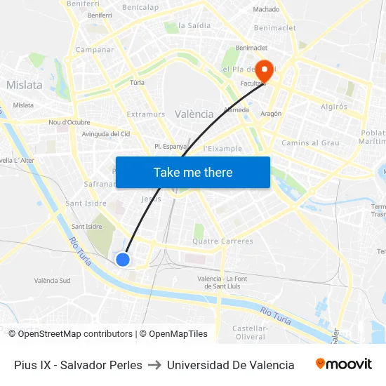 Pius IX - Salvador Perles to Universidad De Valencia map