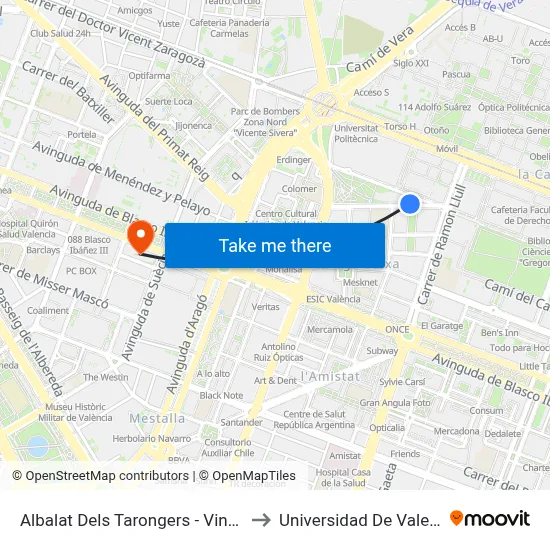 Albalat Dels Tarongers - Vinalopó to Universidad De Valencia map