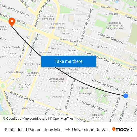 Sants Just I Pastor - José María Haro to Universidad De Valencia map