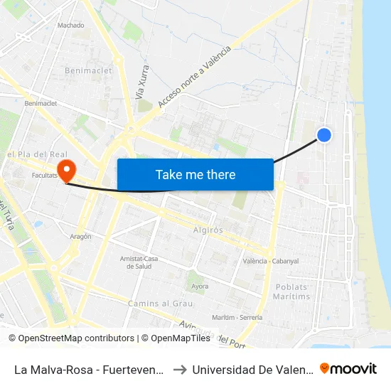 La Malva-Rosa - Fuerteventura to Universidad De Valencia map