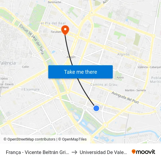 França - Vicente Beltrán Grimal to Universidad De Valencia map