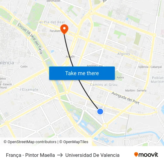 França - Pintor Maella to Universidad De Valencia map