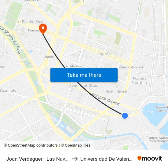 Joan Verdeguer - Las Naves to Universidad De Valencia map