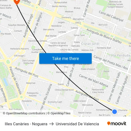 Illes Canàries - Noguera to Universidad De Valencia map