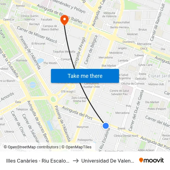 Illes Canàries - Riu Escalona to Universidad De Valencia map