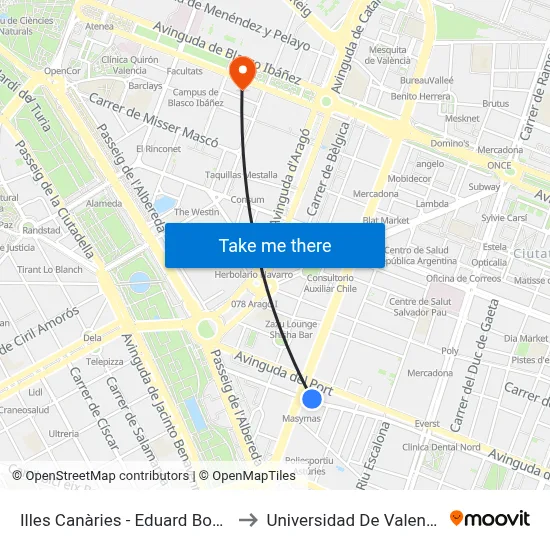 Illes Canàries - Eduard Boscà to Universidad De Valencia map