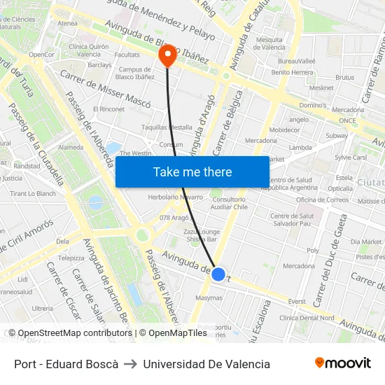 Port - Eduard Boscà to Universidad De Valencia map