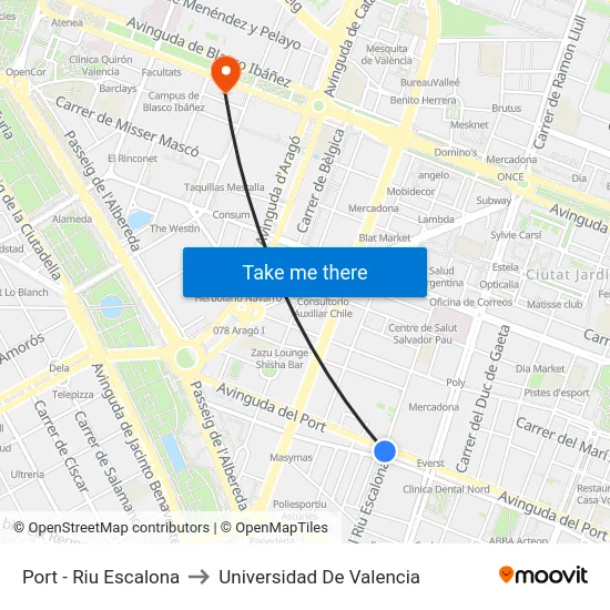 Port - Riu Escalona to Universidad De Valencia map