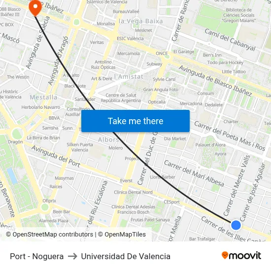 Port - Noguera to Universidad De Valencia map