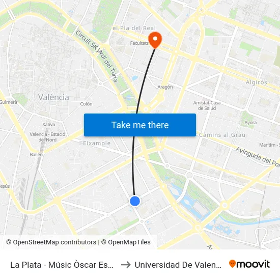 La Plata - Músic Òscar Esplà to Universidad De Valencia map