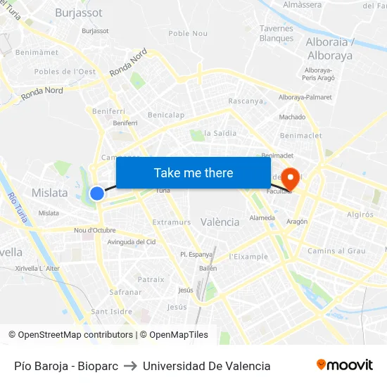 Pío Baroja - Bioparc to Universidad De Valencia map