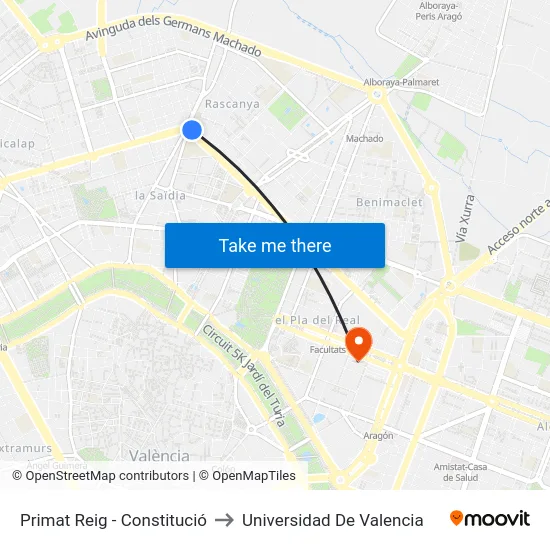 Primat Reig - Constitució to Universidad De Valencia map