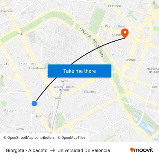 Giorgeta - Albacete to Universidad De Valencia map