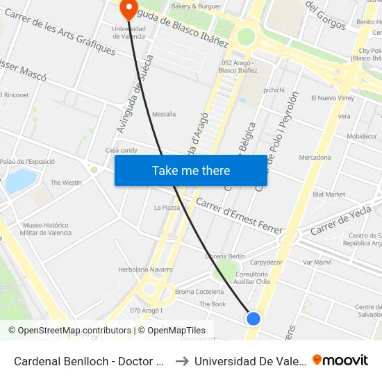 Cardenal Benlloch - Doctor Ferran to Universidad De Valencia map