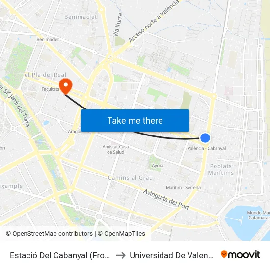 Estació Del Cabanyal (Front) to Universidad De Valencia map