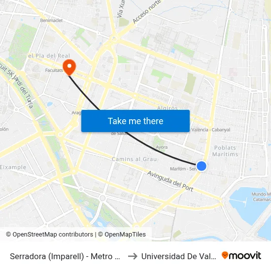 Serradora (Imparell)  - Metro Marítim to Universidad De Valencia map