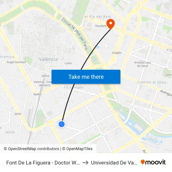 Font De La Figuera - Doctor Waksman to Universidad De Valencia map