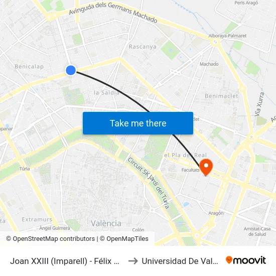 Joan XXIII (Imparell) - Félix Del Río to Universidad De Valencia map