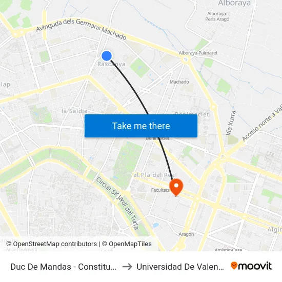 Duc De Mandas - Constitució to Universidad De Valencia map