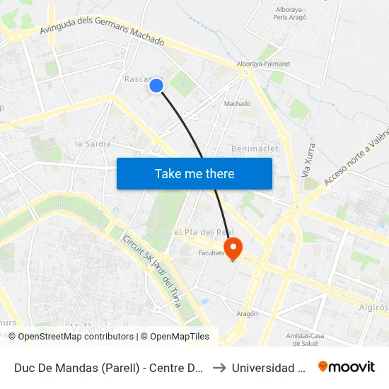 Duc De Mandas (Parell) - Centre De Salut Arquitecte Tolsà to Universidad De Valencia map