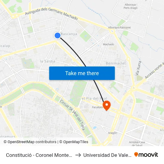 Constitució - Coronel Montesinos to Universidad De Valencia map