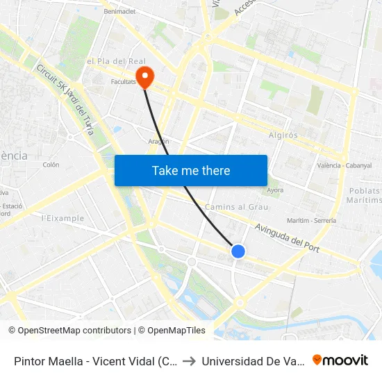 Pintor Maella - Vicent Vidal (Cronista) to Universidad De Valencia map