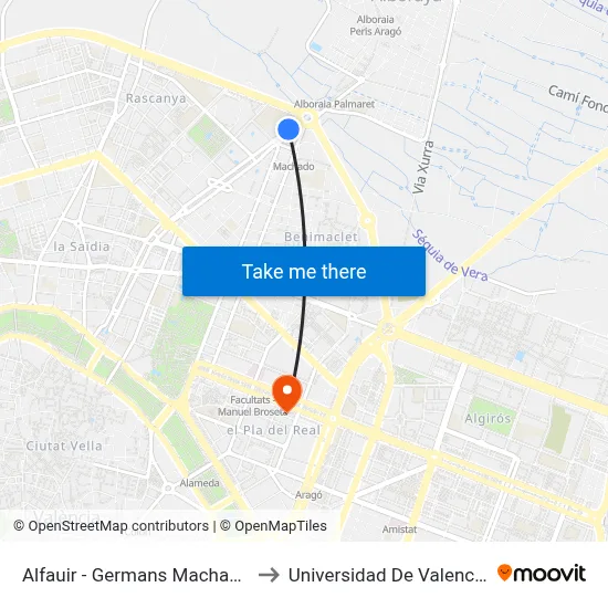 Alfauir - Germans Machado to Universidad De Valencia map