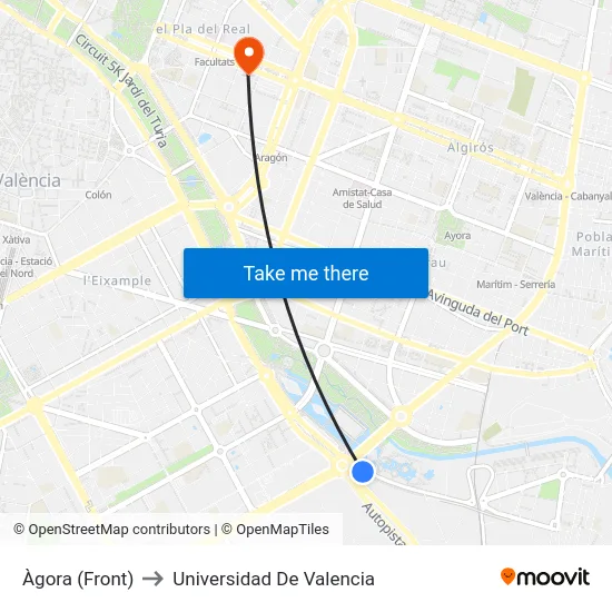 Àgora (Front) to Universidad De Valencia map